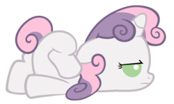 Size: 2000x1200 | Tagged: safe, artist:beavernator, sweetie belle, pony, unicorn, g4, season 2, sisterhooves social, baby, baby belle, baby pony, face down ass up, female, filly, foal, frown, scootie belle, simple background, solo, sweetie belle is not amused, unamused, white background, younger