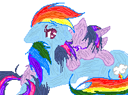 Size: 188x139 | Tagged: dead source, safe, artist:tsukaimonboom, rainbow dash, twilight sparkle, pegasus, pony, unicorn, g4, female, lesbian, mare, pony pillow, prone, ship:twidash, shipping, simple background, sleeping, white background