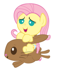 Size: 1600x2000 | Tagged: safe, artist:beavernator, fluttershy, pegasus, pony, rabbit, g4, baby, baby pony, babyshy, diaper, female, filly, foal, simple background, white background