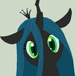 Size: 150x150 | Tagged: safe, artist:tomdantherock, queen chrysalis, changeling, changeling queen, g4, animated, blinking, crown, cute, cutealis, ear flick, female, filly, gif, gif for breezies, grin, head tilt, jewelry, looking at you, picture for breezies, regalia, simple background, smiling, solo