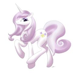 Size: 640x618 | Tagged: safe, artist:mirapony, fleur-de-lis, pony, unicorn, female, mare, prancing, pretty, profile, simple background, solo, white background