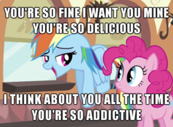 Size: 655x480 | Tagged: safe, edit, edited screencap, screencap, pinkie pie, rainbow dash, earth pony, pegasus, pony, g4, mmmystery on the friendship express, avril lavigne, duo, female, girlfriend, image macro, lesbian, mare, ship:pinkiedash, shipping, song reference