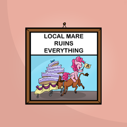 Size: 1500x1500 | Tagged: safe, artist:madmax, pinkie pie, donkey, earth pony, pony, g4, cake, female, flag, jaws wired shut, male, mare, riding, the simpsons