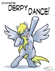 Size: 2550x3300 | Tagged: safe, artist:hattonslayden, derpy hooves, pegasus, pony, g4, bipedal, dancing, eyes closed, female, high res, mare, solo, tongue out
