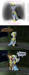 Size: 878x2283 | Tagged: safe, artist:c-puff, derpy hooves, doctor whooves, time turner, earth pony, pegasus, pony, g4, bipedal, blushing, clothes, comic, crying, dress, female, hug, male, mare, muffin, stallion