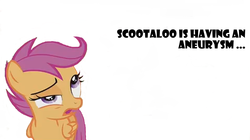 Size: 1364x763 | Tagged: artist needed, safe, scootaloo, pegasus, pony, g4, aneurysm, blech, female, filly, gagging, simple background, solo, white background