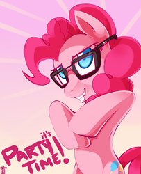 Size: 730x900 | Tagged: safe, artist:si1vr, pinkie pie, earth pony, pony, g4, abstract background, bipedal, female, glasses, mare, solo