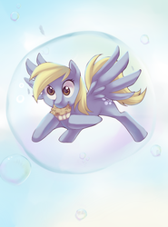 Size: 1498x2022 | Tagged: safe, artist:si1vr, derpy hooves, pegasus, pony, g4, bubble, female, mare, muffin, solo