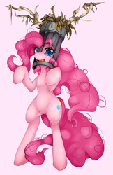 Size: 647x1000 | Tagged: safe, artist:slugbox, pinkie pie, earth pony, pony, g4, bipedal, female, knights who say ni, mare, monty python, monty python and the holy grail, movie reference, ni, rearing, simple background, solo