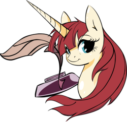 Size: 1302x1262 | Tagged: safe, artist:zev, oc, oc only, oc:fausticorn, alicorn, pony, alicorn oc, bust, cute, faustabetes, female, ink, inkwell, lauren faust, mare, ponified, portrait, simple background, solo, transparent background