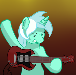 Size: 1050x1040 | Tagged: safe, artist:sonicrainboom93, lyra heartstrings, pony, unicorn, g4, female, gradient background, gritted teeth, guitar, mare, musical instrument, solo