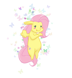 Size: 2000x2160 | Tagged: safe, artist:fluffikitten, fluttershy, butterfly, pegasus, pony, g4, blush sticker, blushing, chibi, fat, fattershy, female, floppy ears, flying, high res, mare, simple background, solo, transparent background