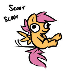 Size: 337x360 | Tagged: safe, artist:kingcobra50, scootaloo, pegasus, pony, g4, butt scootin', derp, female, filly, scooting, simple background, solo, white background