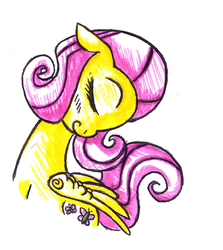 Size: 1280x1435 | Tagged: safe, artist:toonfreak, fluttershy, pegasus, pony, g4, eyes closed, female, mare, simple background, solo, traditional art, white background