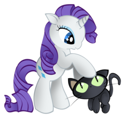 Size: 1280x1204 | Tagged: safe, artist:toonfreak, rarity, cat, pony, unicorn, g4, female, kuroneko-sama, mare, petting, simple background, transparent background, trigun