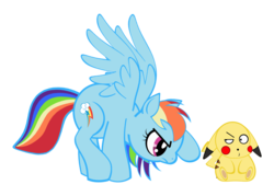 Size: 1280x914 | Tagged: safe, artist:toonfreak, rainbow dash, pegasus, pikachu, pony, g4, female, mare, pokémon, simple background, transparent background