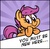 Size: 606x599 | Tagged: dead source, safe, artist:myslipox, scootaloo, pegasus, pony, g4, abstract background, cute, cutealoo, female, filly, parody, reaction image, smiling, solo, you must be new here
