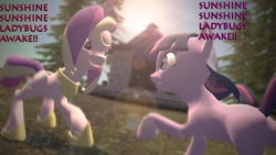 Size: 1920x1080 | Tagged: safe, artist:sinistersnuggles, princess cadance, twilight sparkle, alicorn, pony, unicorn, g4, 3d, cute, cutedance, duo, female, filly, foal, gmod, mare, twiabetes, wallpaper