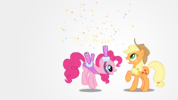 Size: 1920x1080 | Tagged: safe, artist:gratlofatic, applejack, pinkie pie, earth pony, pony, g4, applejack's hat, confetti, cowboy hat, duo, duo female, female, hat, mare, simple background, surprised, vector, wallpaper, white background