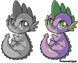 Size: 855x693 | Tagged: safe, artist:ponymonster, spike, dragon, g4, baby, baby dragon, curled up, cute, grayscale, looking at you, male, simple background, solo, spikabetes, white background