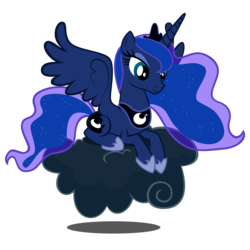 Size: 10000x10000 | Tagged: safe, artist:gratlofatic, princess luna, alicorn, pony, luna eclipsed, absurd resolution, cloud, female, hooves, horn, jewelry, lying on a cloud, mare, on a cloud, prone, regalia, simple background, solo, spread wings, tiara, transparent background, vector, wings