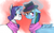 Size: 741x460 | Tagged: safe, artist:lovethemess, rainbow dash, rarity, pegasus, pony, unicorn, g4, abstract background, blushing, clothes, duo, female, hat, lesbian, magic, mare, scarf, ship:raridash, shipping, telekinesis, top hat