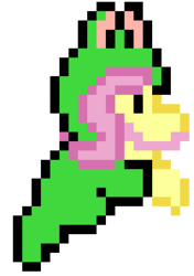 Size: 209x297 | Tagged: artist needed, safe, fluttershy, pony, g4, duo, female, frog costume, male, mario, moustache, solo, sprite, super mario bros., super mario bros. 3