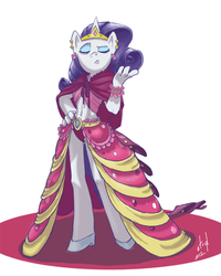 Size: 681x850 | Tagged: safe, artist:atryl, rarity, unicorn, anthro, unguligrade anthro, g4, belly button, clothes, dress, ear piercing, earring, eyes closed, female, gala dress, glass slipper (footwear), glass slippers, helix piercing, high heels, jewelry, midriff, panties, piercing, pink underwear, shoes, smug, solo, underwear