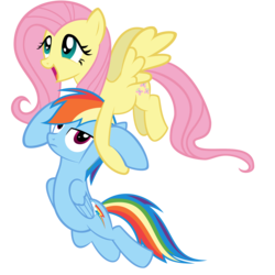 Size: 10000x10000 | Tagged: safe, artist:gratlofatic, fluttershy, rainbow dash, pegasus, pony, may the best pet win, absurd resolution, best friends, carrying, duo, duo female, female, flying, happy, mare, simple background, transparent background, vector