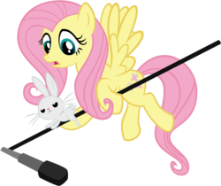 Size: 12190x10262 | Tagged: safe, artist:gratlofatic, angel bunny, fluttershy, pegasus, pony, g4, absurd resolution, boom mic, female, flying, looking down, mare, microphone, simple background, transparent background, vector