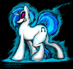 Size: 3850x3664 | Tagged: safe, artist:saliantsunbreeze, dj pon-3, vinyl scratch, pony, unicorn, g4, abstract background, female, high res, mare, red eyes, solo, wrong eye color