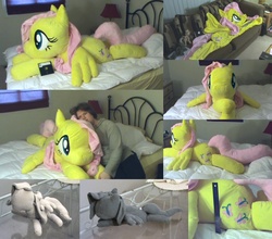 Size: 1412x1240 | Tagged: safe, artist:gemini000, fluttershy, human, pegasus, pony, g4, female, floppy disk, irl, irl human, life size, mare, photo, plushie