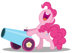 Size: 10000x7353 | Tagged: safe, artist:gratlofatic, pinkie pie, earth pony, pony, g4, sweet and elite, absurd resolution, bipedal, bipedal leaning, female, leaning, mare, nose in the air, open mouth, party cannon, simple background, smiling, solo, transparent background, vector, volumetric mouth