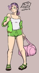 Size: 648x1200 | Tagged: safe, artist:moronsonofboron, sweetie belle, human, g4, bag, duckface, female, humanized, sandals, simple background, solo