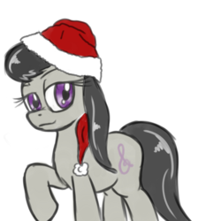 Size: 3400x3400 | Tagged: safe, artist:caumen, octavia melody, earth pony, pony, g4, christmas, female, hat, high res, holiday, mare, raised hoof, santa hat, simple background, solo, transparent background