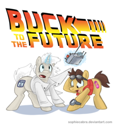 Size: 810x900 | Tagged: safe, artist:spainfischer, earth pony, pony, unicorn, back to the future, doc brown, duo, duo male, goggles, male, marty mcfly, ponified, simple background, stallion, transparent background