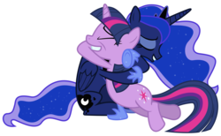 Size: 6000x3700 | Tagged: safe, artist:90sigma, princess luna, twilight sparkle, alicorn, pony, unicorn, g4, eyes closed, female, hug, mare, simple background, transparent background, vector