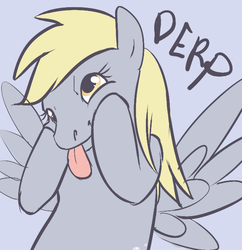 Size: 637x657 | Tagged: safe, artist:clovercoin, derpy hooves, pegasus, pony, g4, :p, cute, derp, derpabetes, female, mare, silly, silly pony, smiling, solo, spread wings, squishy cheeks, tongue out
