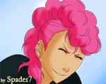 Size: 150x118 | Tagged: safe, artist:spader7, pinkie pie, human, g4, animated, anime, clothes, female, frame by frame, gif, headbutt, humanized, simple background, smiling, sukeban, zoomed in