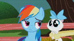Size: 640x360 | Tagged: safe, screencap, fluttershy, mitsy, rainbow dash, cat, pegasus, pony, g4, may the best pet win, season 2, :3, :p, animated, bow, cuddly, cute, dashabetes, eyes closed, female, find a pet, frown, gif, kitten, loop, mare, nuzzling, pet, puddy tat, silly, smiling, snuggling, tongue out