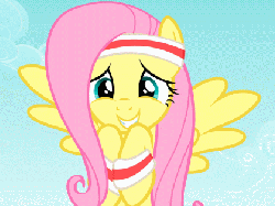 Size: 420x315 | Tagged: safe, edit, edited screencap, screencap, fluttershy, pinkie pie, earth pony, pegasus, pony, g4, hurricane fluttershy, party of one, season 1, season 2, animated, cute, female, fluttershy is best facemaker, gif, god that's cute, headband, image macro, mare, meme, shyabetes