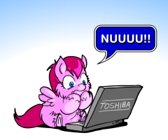 Size: 240x200 | Tagged: source needed, safe, artist:marcusmaximus, fluffy pony, pony, computer, cute, fluffy pony original art, laptop computer, solo, toshiba