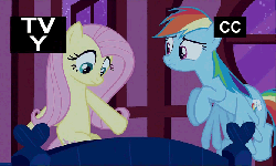 Size: 667x400 | Tagged: safe, screencap, fluttershy, rainbow dash, pegasus, pony, g4, season 2, the super speedy cider squeezy 6000, animated, duo, female, fluttershy sleeps naked, fluttershy's cottage, gif, loop, mare, tv rating, tv-y