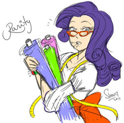 Size: 500x497 | Tagged: safe, artist:shouri, rarity, human, g4, clothespin, fabric, female, glasses, humanized, measuring tape, mouth hold, rarity's glasses, simple background, solo, white background