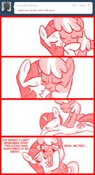 Size: 600x1100 | Tagged: dead source, safe, artist:madmax, cheerilee, twilight sparkle, earth pony, pony, unicorn, madmax silly comic shop, g4, comic, dungeons and dragons, female, hug, lesbian, mare, massage, monochrome, ship:cheerilight, shipping, unicorn twilight