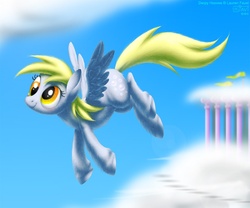 Size: 840x700 | Tagged: safe, artist:drjavi, derpy hooves, pegasus, pony, g4, cloud, female, flying, mare, sky, solo