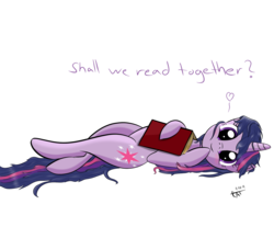 Size: 1208x1000 | Tagged: safe, artist:ratofdrawn, twilight sparkle, pony, unicorn, g4, bed mane, blushing, book, bronybait, cute, female, heart, looking at you, mare, on back, simple background, smiling, solo, transparent background, twiabetes