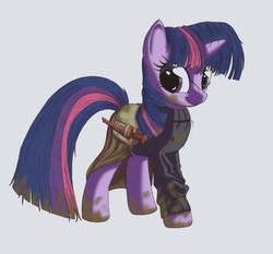 Size: 800x747 | Tagged: safe, artist:lethalnoodle, twilight sparkle, pony, unicorn, g4, clothes, dagger, dirty, female, mare, scar, simple background, solo, weapon, white background