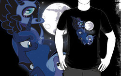 Size: 556x350 | Tagged: safe, artist:animayhem, nightmare moon, princess luna, alicorn, pony, wolf, g4, animayhem, clothes, cute, female, lunar trinity, mare, mare in the moon, moon, princess, redbubble, s1 luna, shirt, three luna moon, three wolf moon, woona