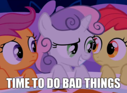 Size: 655x480 | Tagged: safe, edit, edited screencap, screencap, apple bloom, scootaloo, sweetie belle, earth pony, pegasus, pony, unicorn, g4, stare master, cutie mark crusaders, female, filly, hush now quiet now, image macro